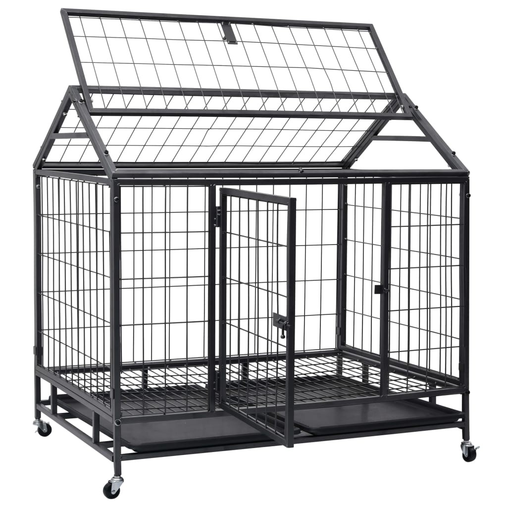 Heavy Duty Dog Cage with Wheels Steel 98x98x72 cm